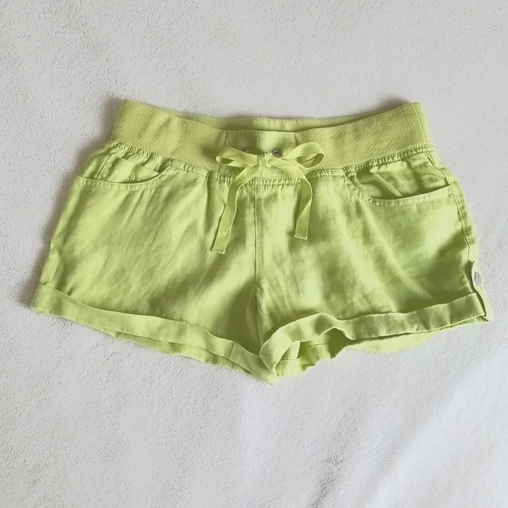 Victorias Secret London Jean Pistachio Lime Green Drawstring Cuffed Linen Shorts